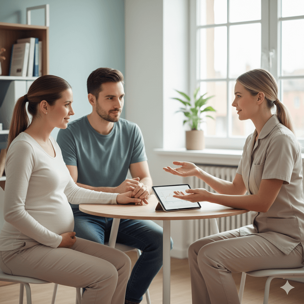 Hero image pregnant woman consulting tiny